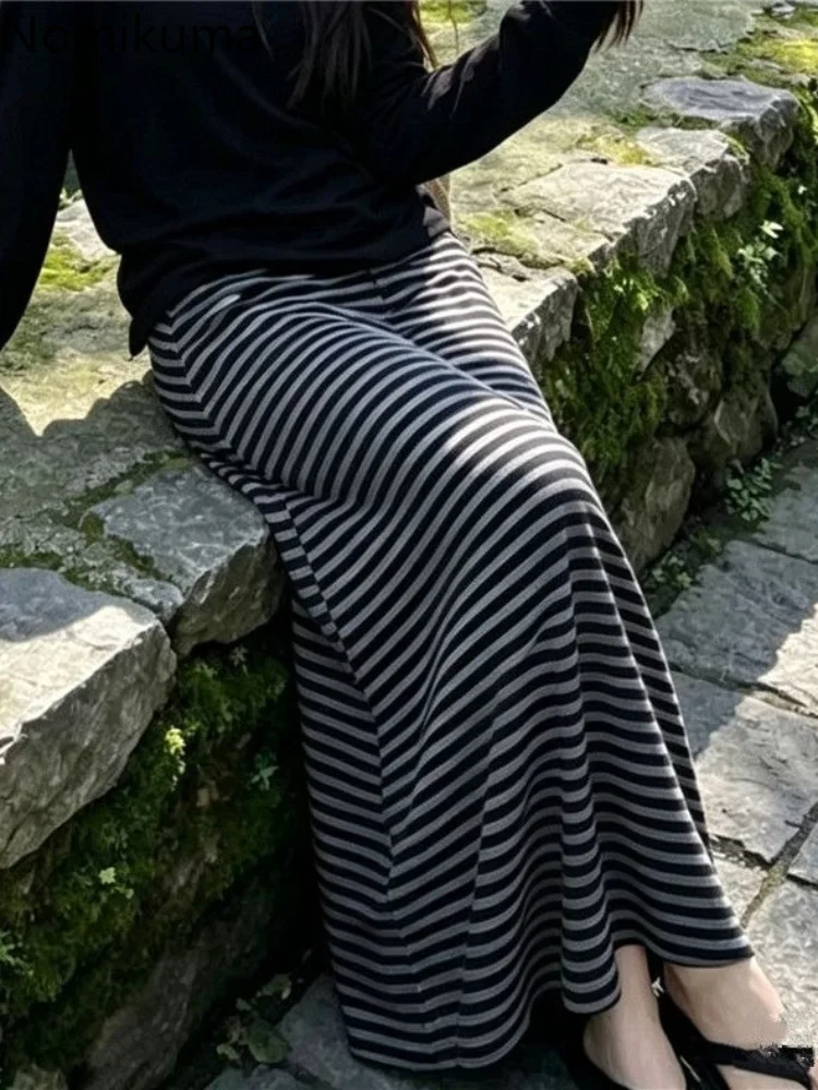 Long Skirts Women's Clothes Striped Jupe High Wast A-line Saia 2026 Faldas Mujer De Moda High Waist Tunic Casual Fashion Skirt
