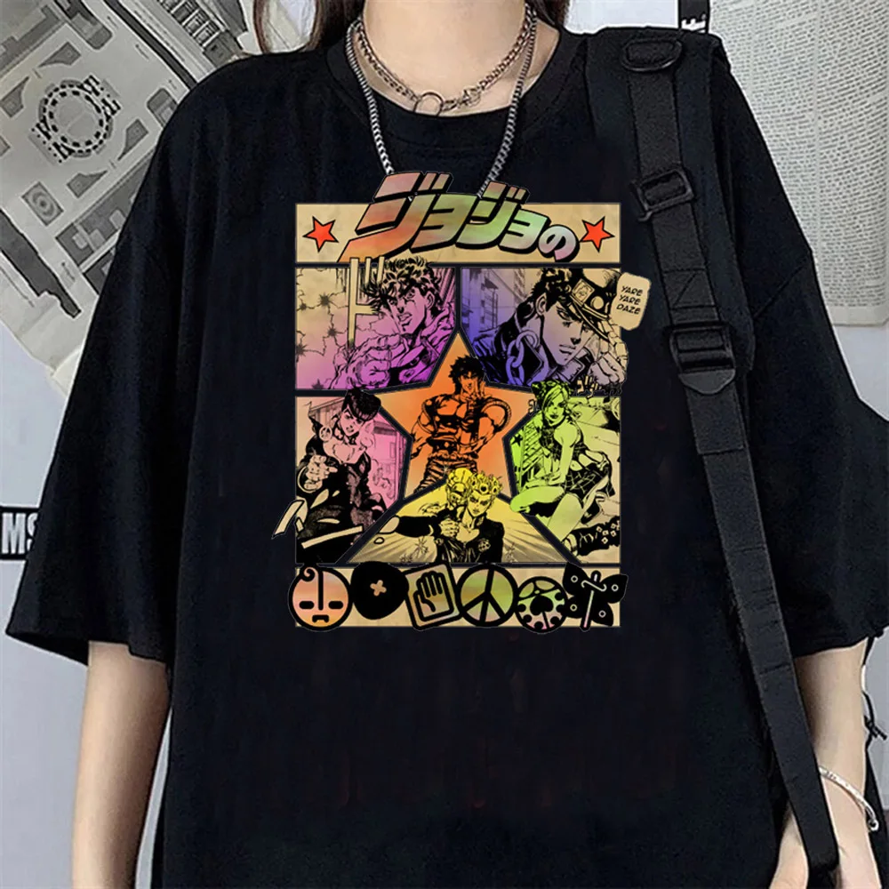 Camiseta Jojo Bizarre Adventure de algodón de alta calidad para adolescentes, ropa coreana a la moda, camisetas psicodélicas de la Universidad de hip hop Pastel