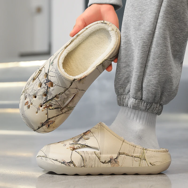 Warme katoenen pantoffels met gesloten neus voor heren Dames Winter Fleece gevoerd Verdikt Waterdicht Geschikt voor gebruik binnen en buiten Koppels