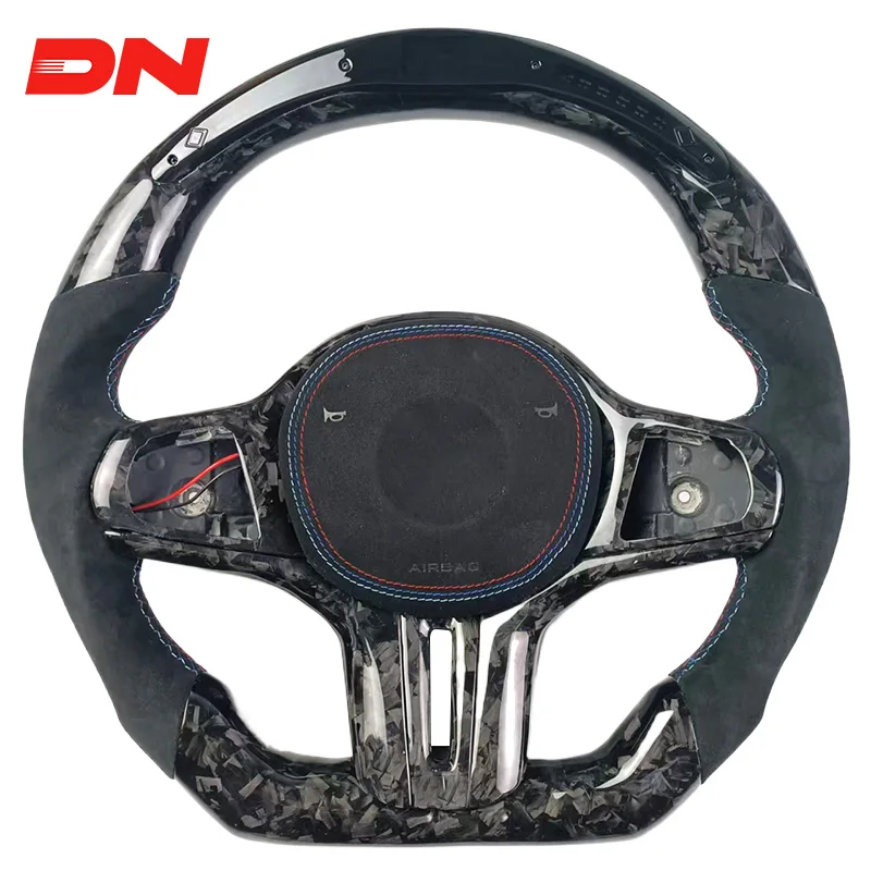 عجلة قيادة جلدية مخصصة من ألياف الكربون LED رياضية لسيارات BMW G20 G30 F30 F10 3 Series 5 Series X5 X6 بما في ذلك M5 X6 M5