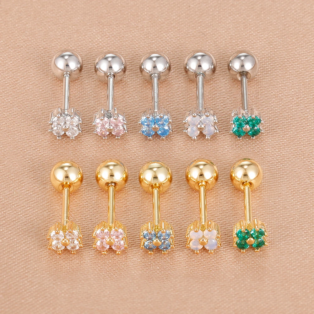 1 Paar luxuriöse mehrfarbige Kristall-Blüten-Ohrstecker für Damen, niedliche Edelstahl-Zirkonia-Ohrringe im koreanischen Stil.