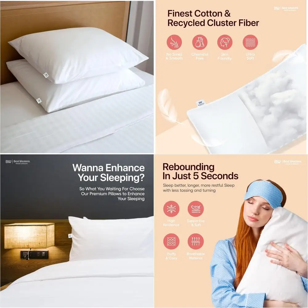 

Хлопковые подушки для сна на спине и живота — 100% сделано в США, экологически чистые волокна, 20x30 дюймов, роскошный комфорт