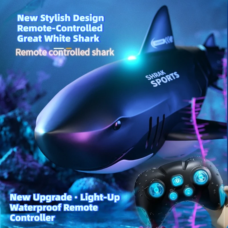 

Remote Control Shark RC Boat Toy for Boys - 2.4G Rechargeable, Wiggling Remote Controller, Simulated Shark Model