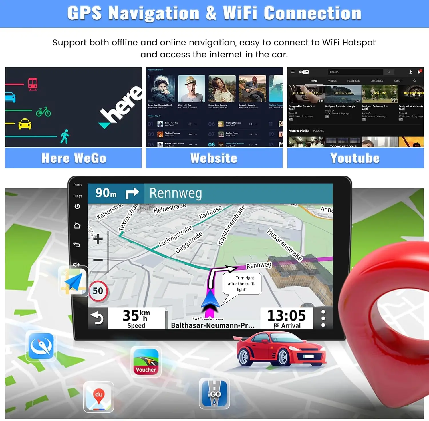 2G + 64G Android 13 ستيريو سيارة لسيارة Jeep Grand Cherokee 2014-2017، شاشة لمس 9 بوصة، CarPlay اللاسلكي، Android Auto، GPS، Bluetooth، #6