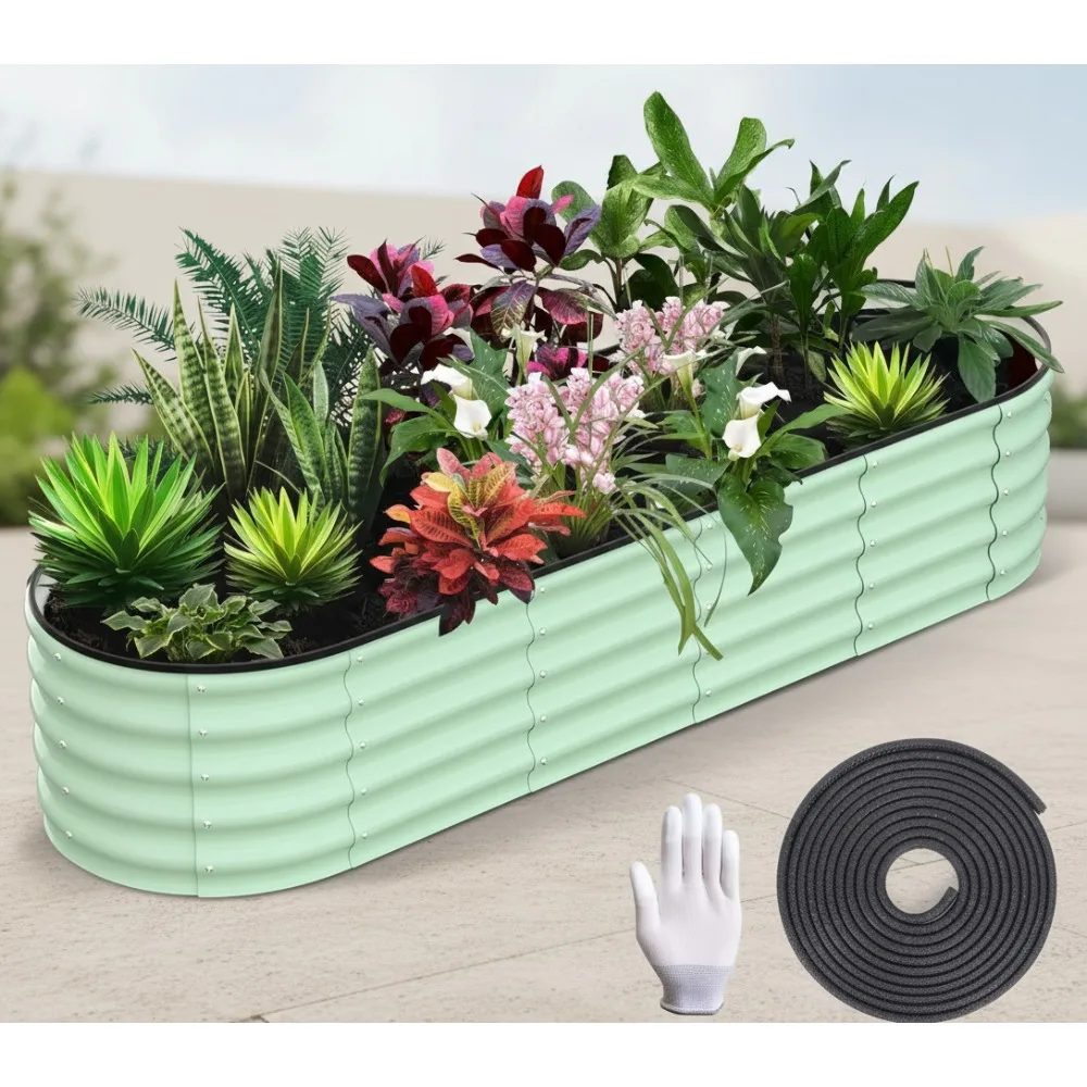 سرير حديقة مجلفن مقاس 8 × 2 × 1.5 قدم، صندوق زراعة معدني خارجي للخضروات والزهور والأعشاب #1
