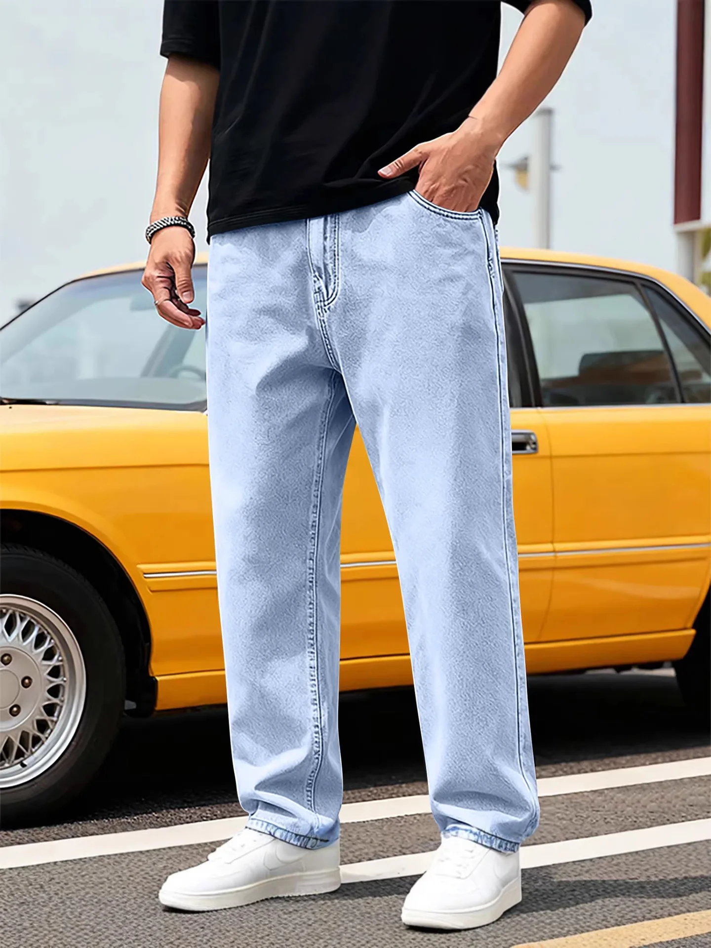 Straight Leg Men's Jeans Wholesale Wide Leg Denim Pants Minimalist Clean Fit Jeans Cotton Blend Relaxed Fit Trousers