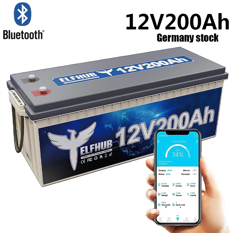 12V 200Ah LiFePO4 Battery Lithium Iron Phosphate Battery Mit 200Ah Bluetooth BMS for Solar Power System RV House Trolling Motor