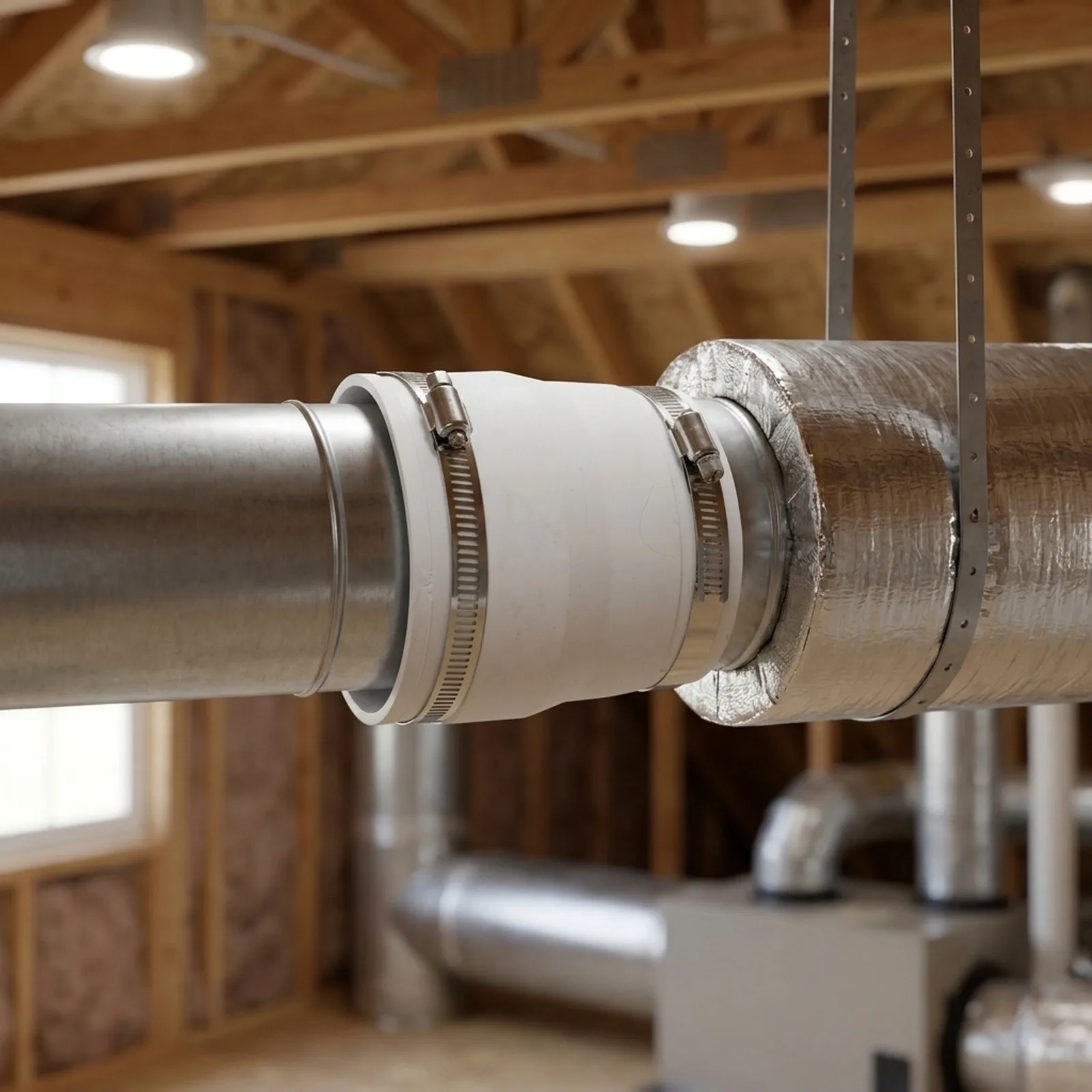 White Flexible Duct Reducer Shock-absorbing Design Sealed Construction Easy Installation For ABS And PVC Pipes