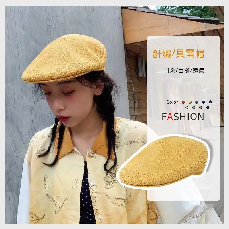 Popular 9 Colors Retro Summer Thin Black Reverse Painter Hat Trend Mesh Breathable Beret Caps for Women Girls