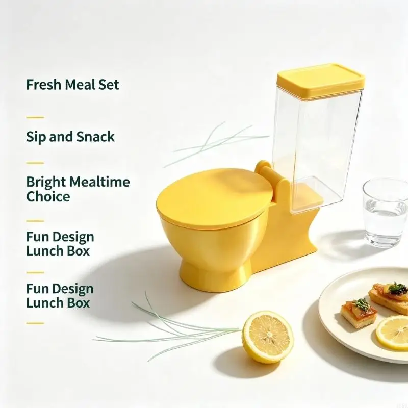 Toilet Style Soup Bowl Set with Side Drink Cup and Hinged Lid, Ramen Bowl for Shared Use, Desk Dinners, Evening Dining Use, and