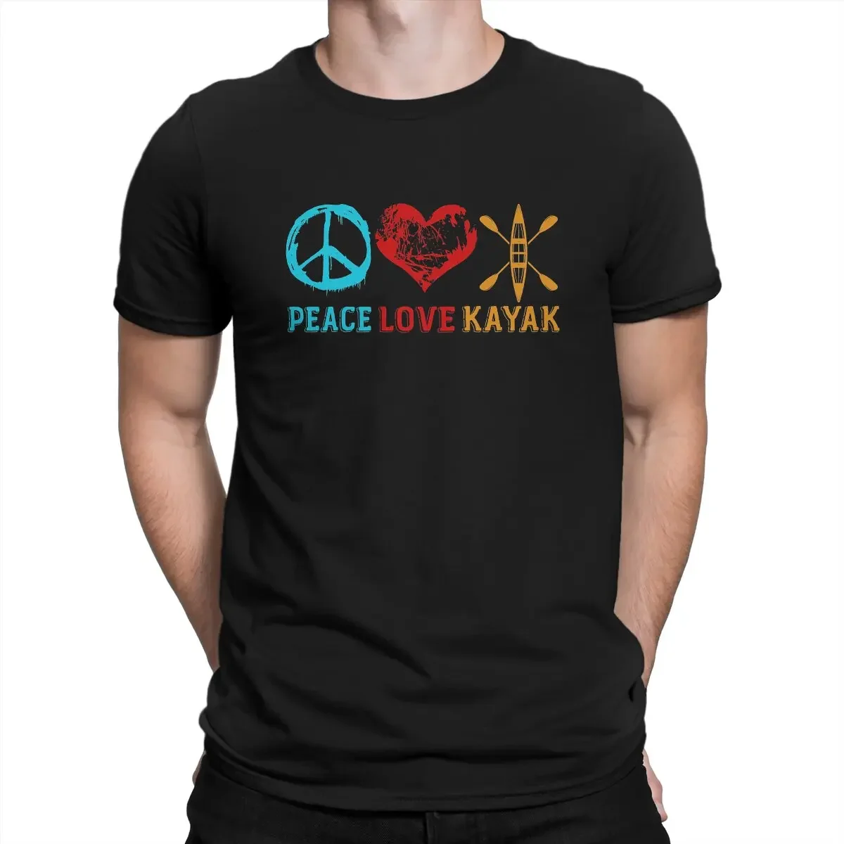 Men Peace Love T Shirt Kayak Pure Cotton Tops Hipster Short Sleeve Crew Neck Tee Shirt Party T-Shirts