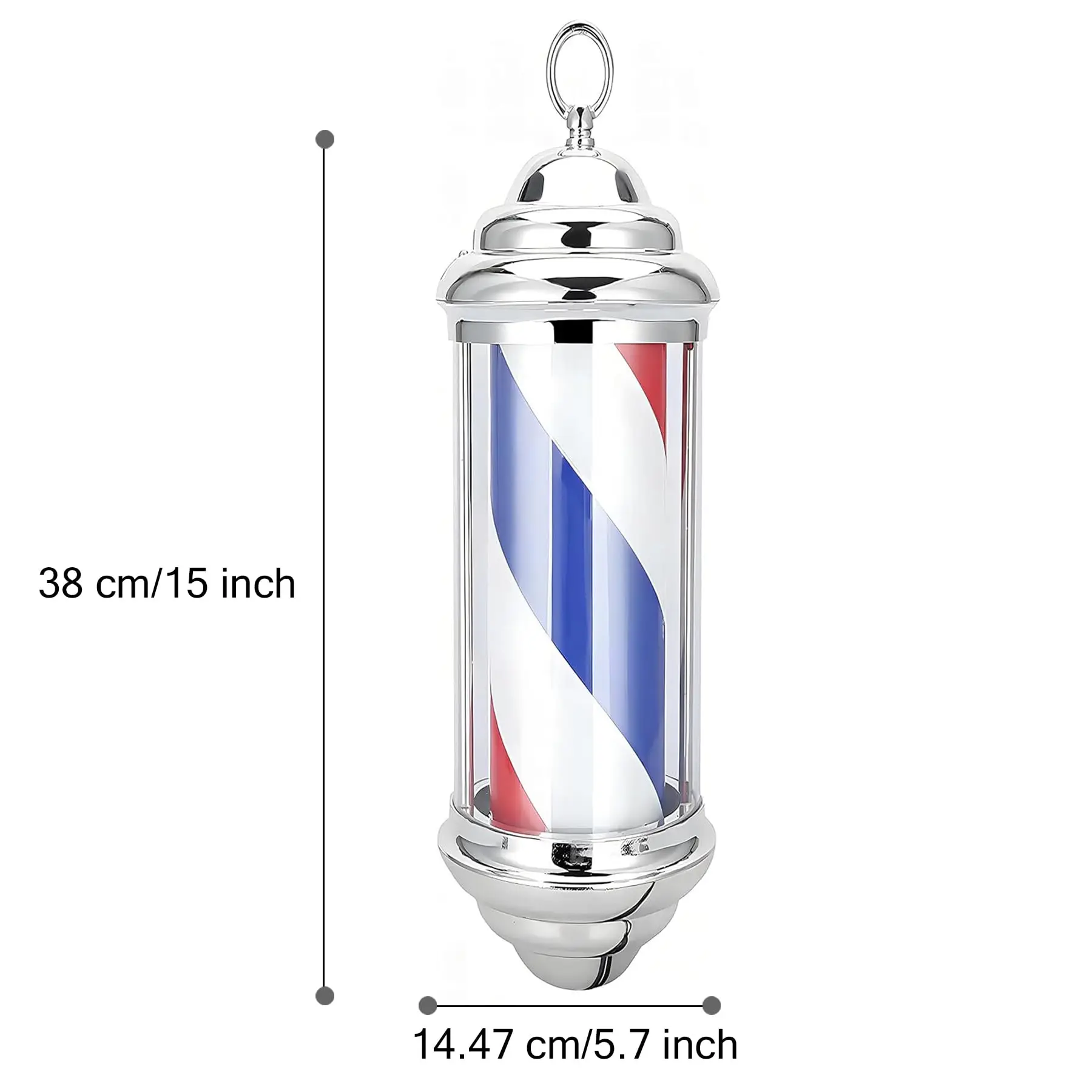 15in Rotating Barber Pole Light - Red & Blue Stripes, Wall-Mounted Indoor/Outdoor Salon Sign for Hair Shops (38.1cm)