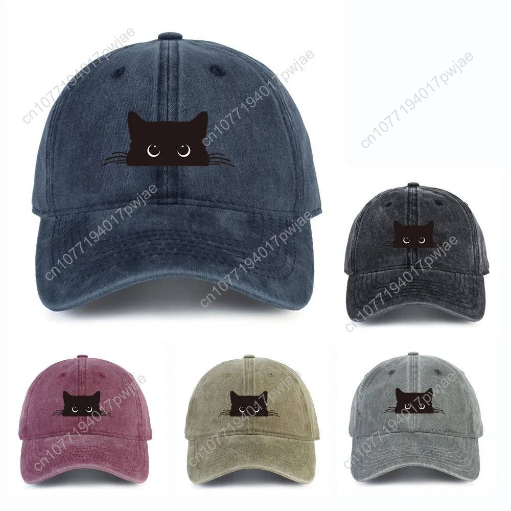 Verstelbare baseballpet met schattige kattenprint voor heren en dames, vrijetijdskleding voor buitenreizen, zonwerende eendenbekpet