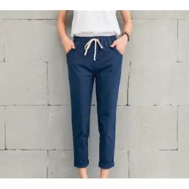 plus Size Women's Thin Linen Pants Straight Leg Casual Trousers Haren Style Simple Design Natural Waist Mid-aged Women
