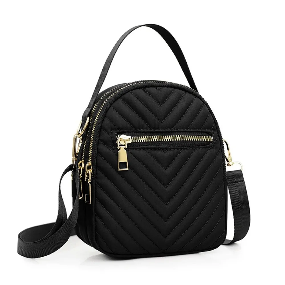 Fashion Multi-layer Zipper Crossbody Bag Oxford Korean Style Shoulder Bag Solid Color Handbag Small Phone Bag Grocery Handbag