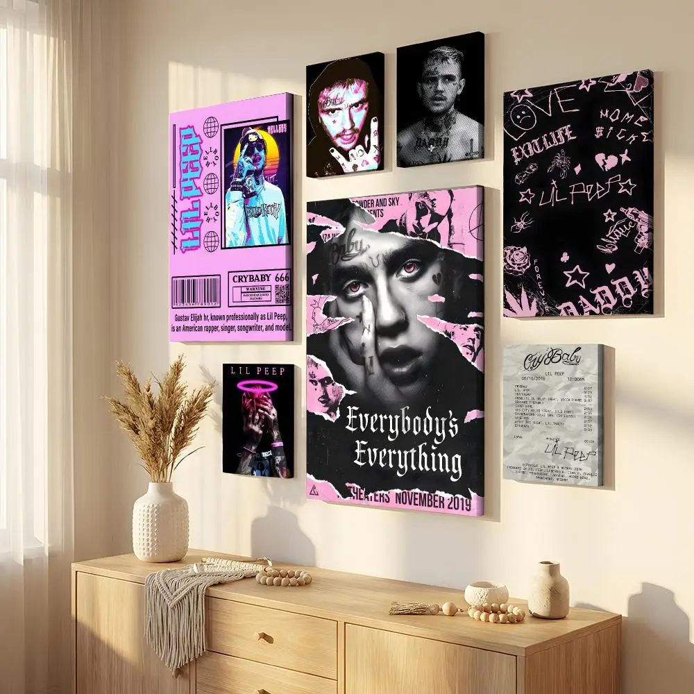 Hip Hop Rapper L-Lil Peep Framed Wall Painting Framed Canvas Wall Art Waterproof Wall Decor For Living Room Bedroom