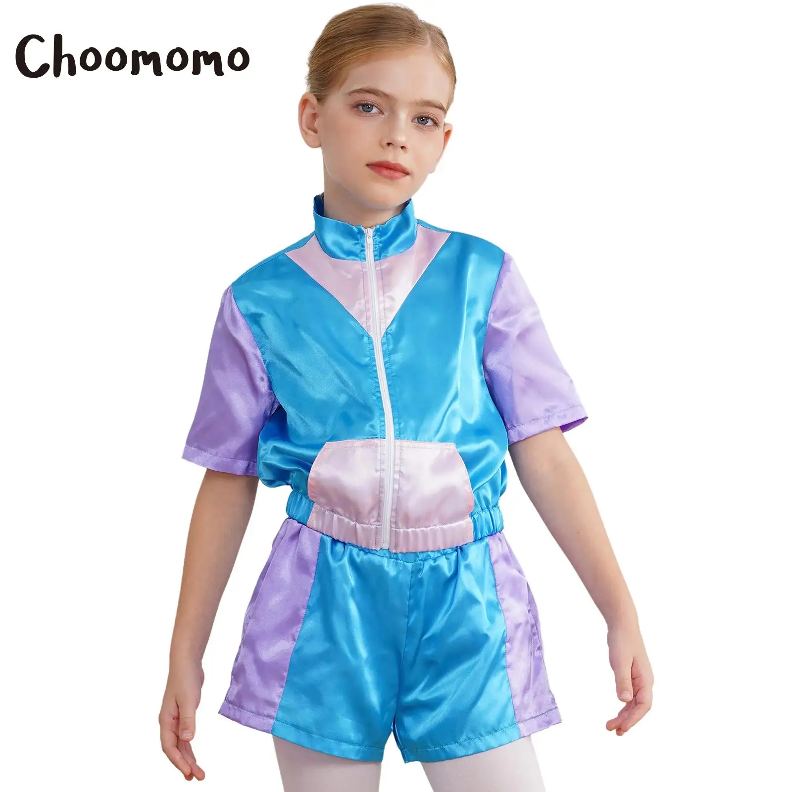 Kids Boys Girls Hip Hop Dance Costume 80s Tracksuit Sportswear Retro Colorblock Hippie Disco Dancing Halloween Fancy Dress Up