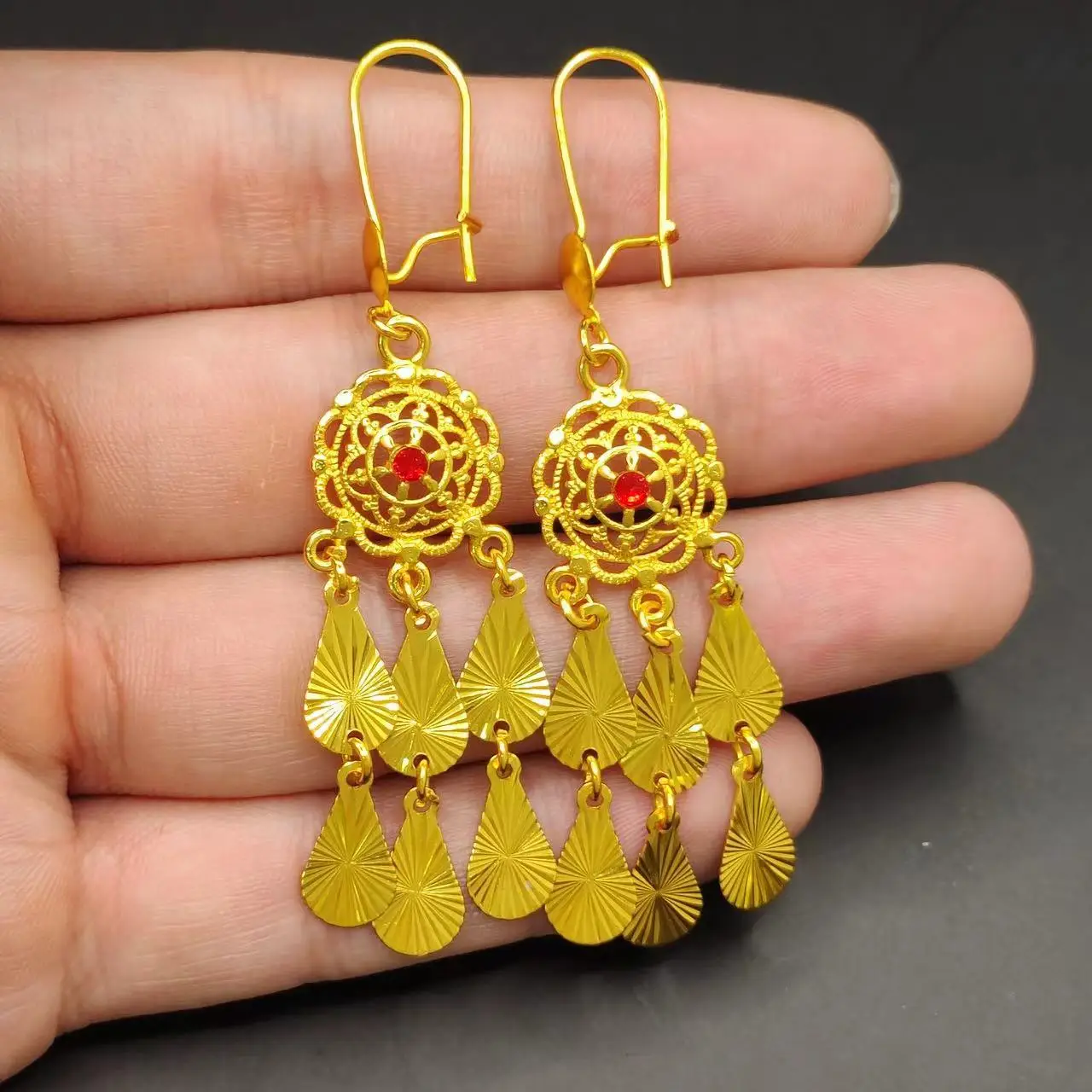 Vintage Long Earrings Tassel Pendant Indian Jhumka Gold Plated Drop Dangle Earring Ethiopian Jewelry For Women Wedding Party