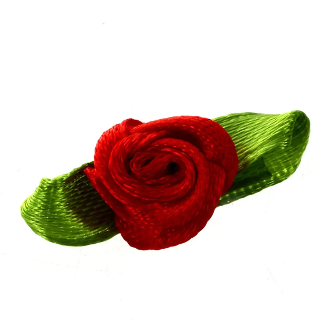 BAAQ 100pcs Mini Satin Ribbon Rose Flower Leaf Wedding Decor Appliques Sewing DIY Main Color:Red