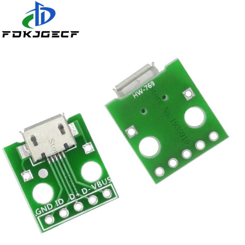 10PCS MICRO USB To DIP Adapter 5pin Female Connector B Type PCB Converter Breadboard Switch Board SMT Mother Seat