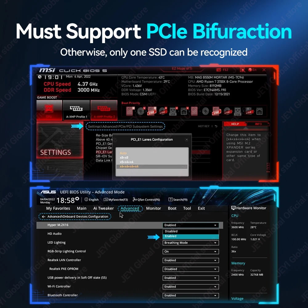 PCIe 5.0 x16 Quad M.2 NVMe Expansion Card with RAID Support
