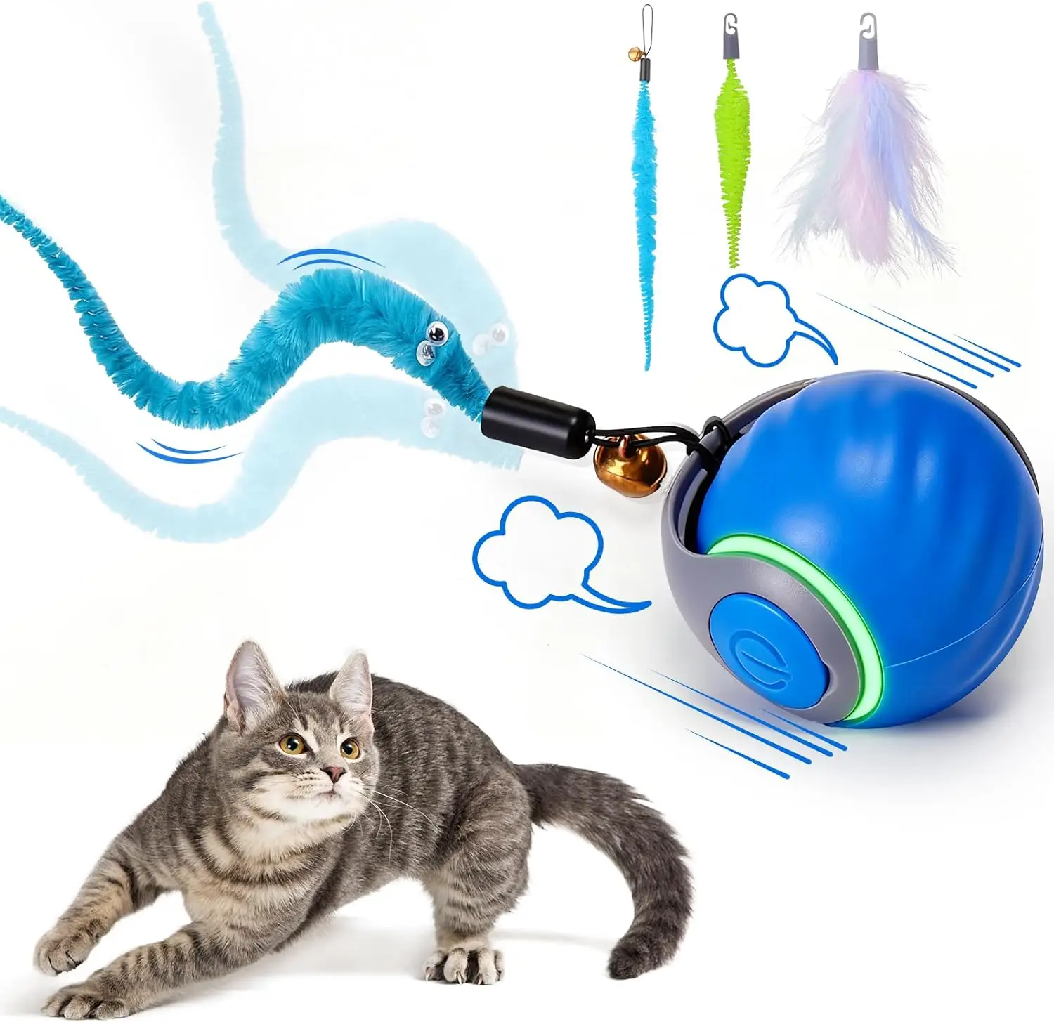 

Interactive Cat Toy Ball - Automatic Interactive Cat Toys for Indoor Cats with 3 Tails, 2 Speeds