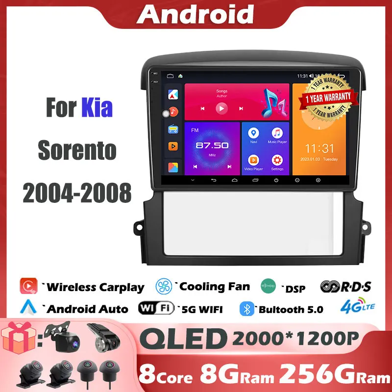 

9'' Android 14 Car Radio For Kia Sorento 2004-2008 Multimedia Player Navigation GPS Carplay Touch Screen Auto Stereo DSP QLED