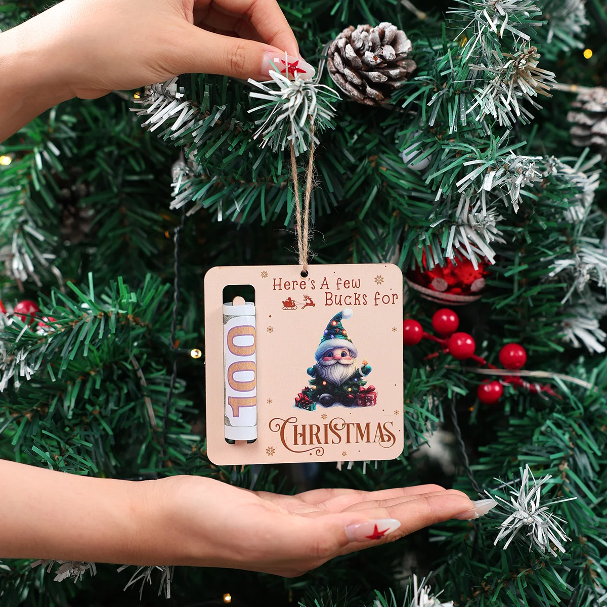 

Christmas Wooden Money Card Merry Christmas Decoration for Home 2025 Pendant Xmas Tree Ornaments Navidad Natal New Year Gift