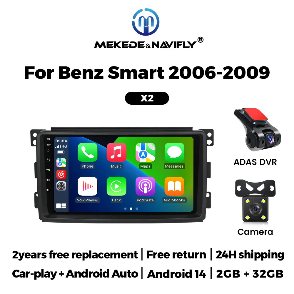 MEKEDE Wireless CarPlay Android Auto Car Radio for Mercedes Benz Smart Fortwo 451 2005 - 2015 GPS Navigation 2 Din Autoradio image 3