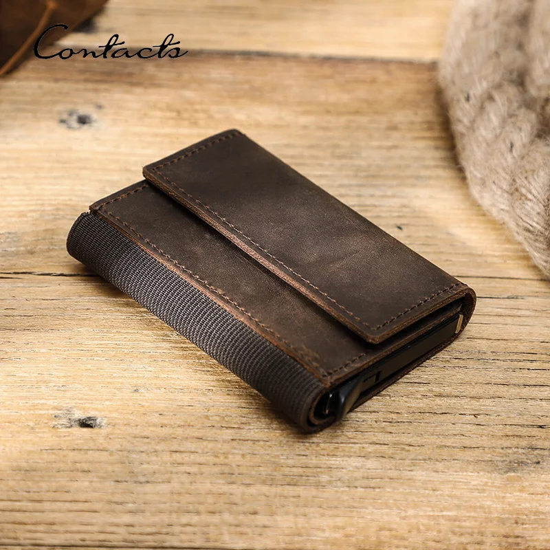 Genuine Leather RFID Credit Card Holder for Men Aluminium Box Travel Card Case Pop up Men Card Wallets Slim Money Clips