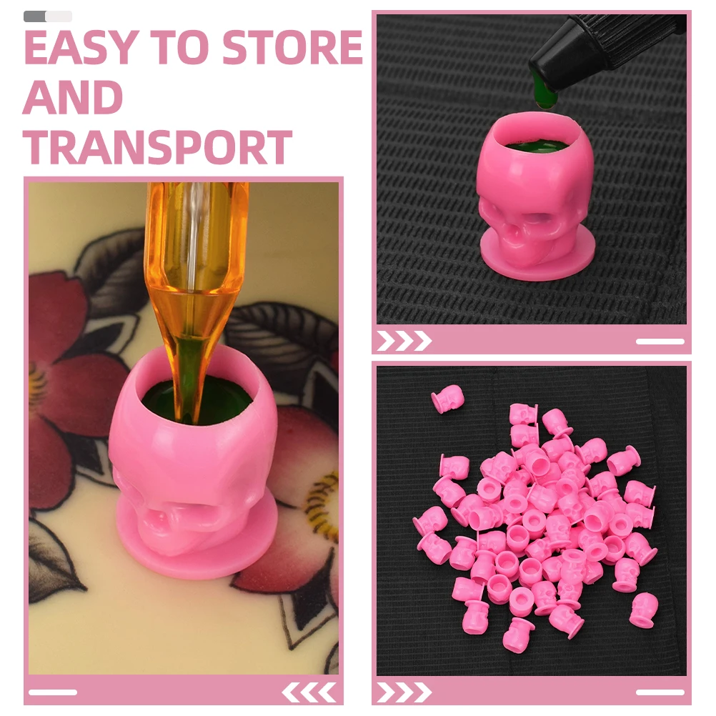 

200pcs Color Cup Small Ink Cups Tattoo Holder Skull Plastic Pigment Caps Pink Safe Smooth Various Occasions Sturdy Non Deform