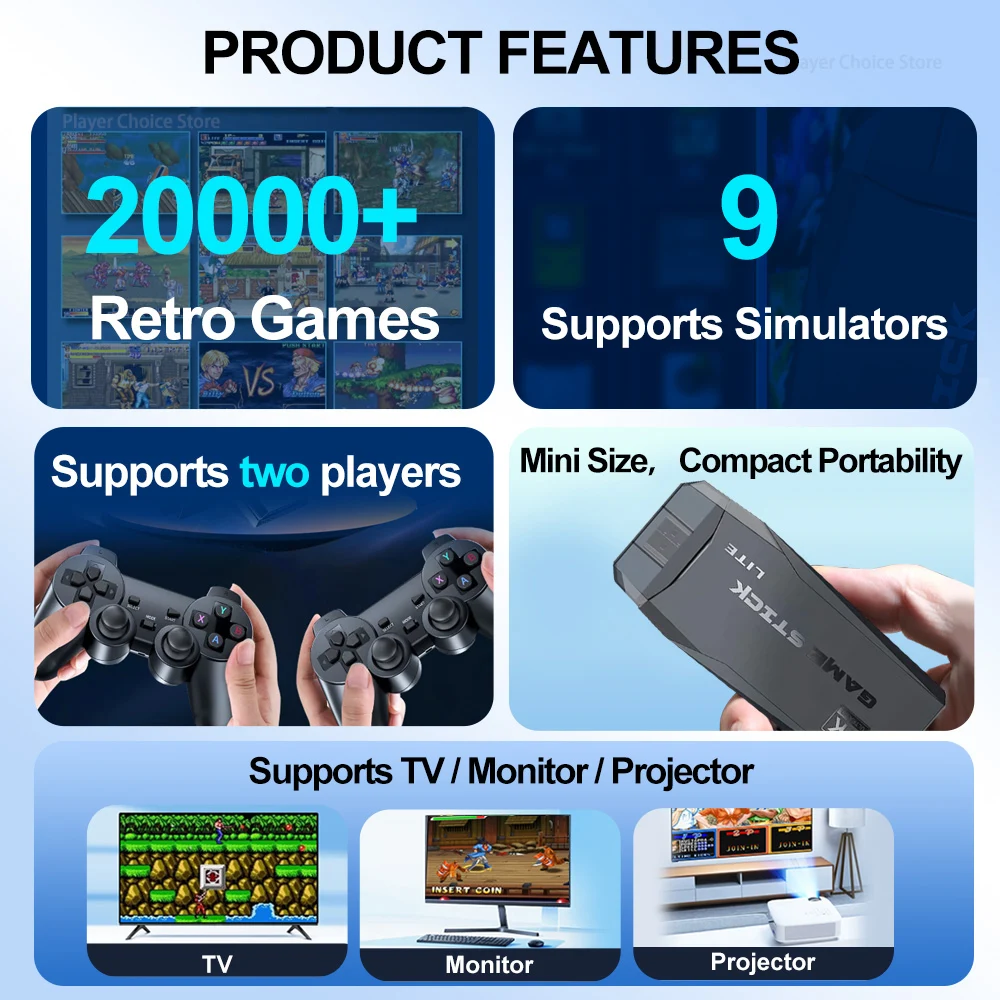 TV Game Sticks 20000+ Classic Games M8 Video Gaming Console Supports TV Monitor Projector Supports 9 Emulators for boys kid gift