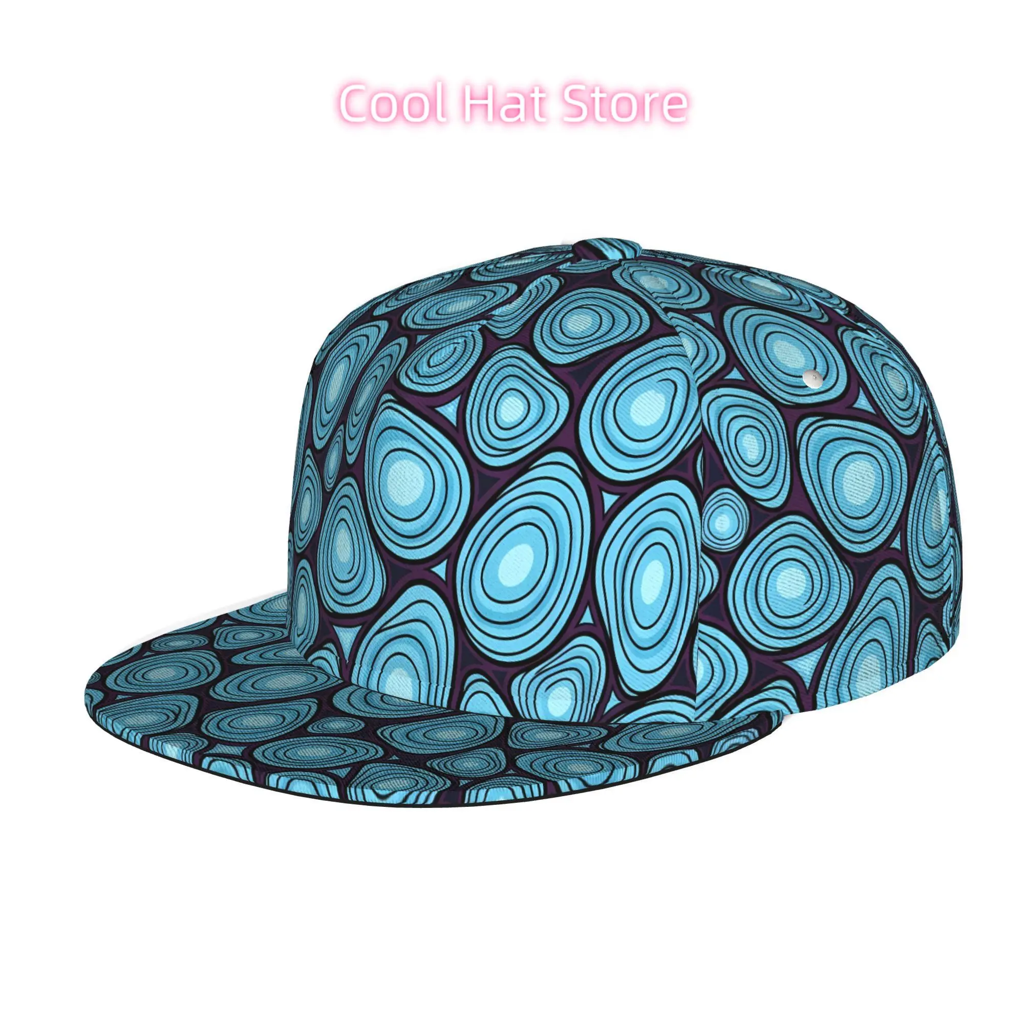 Pattern of Blue Concentric Shapes, Unisex Flat Brim Baseball Cap for Men And Women, Hip Hop Streetwear Snapback Trucker Hat Suit
