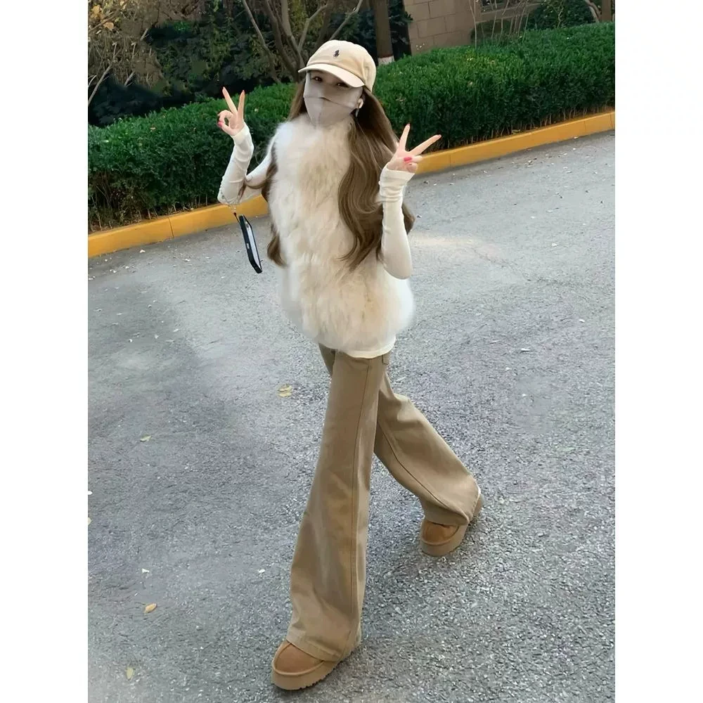 Khaki American Flared Jeans Women's Slimming Sexy High Waist Cotton Stretch Denim Mid-Length Bell Bottoms for Autumn Wear