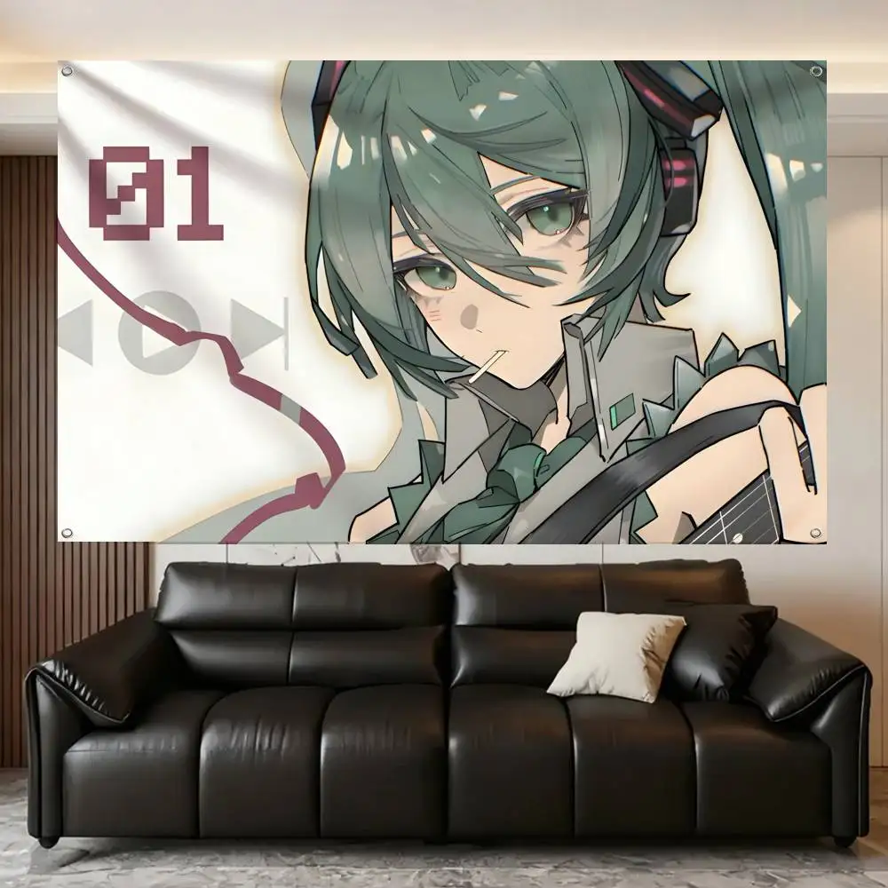 Virtual Singer M-Miku High-Quality Flag Tapestry Banner Bedroom Living Room Bar Party Wall Decor Outdoor Use