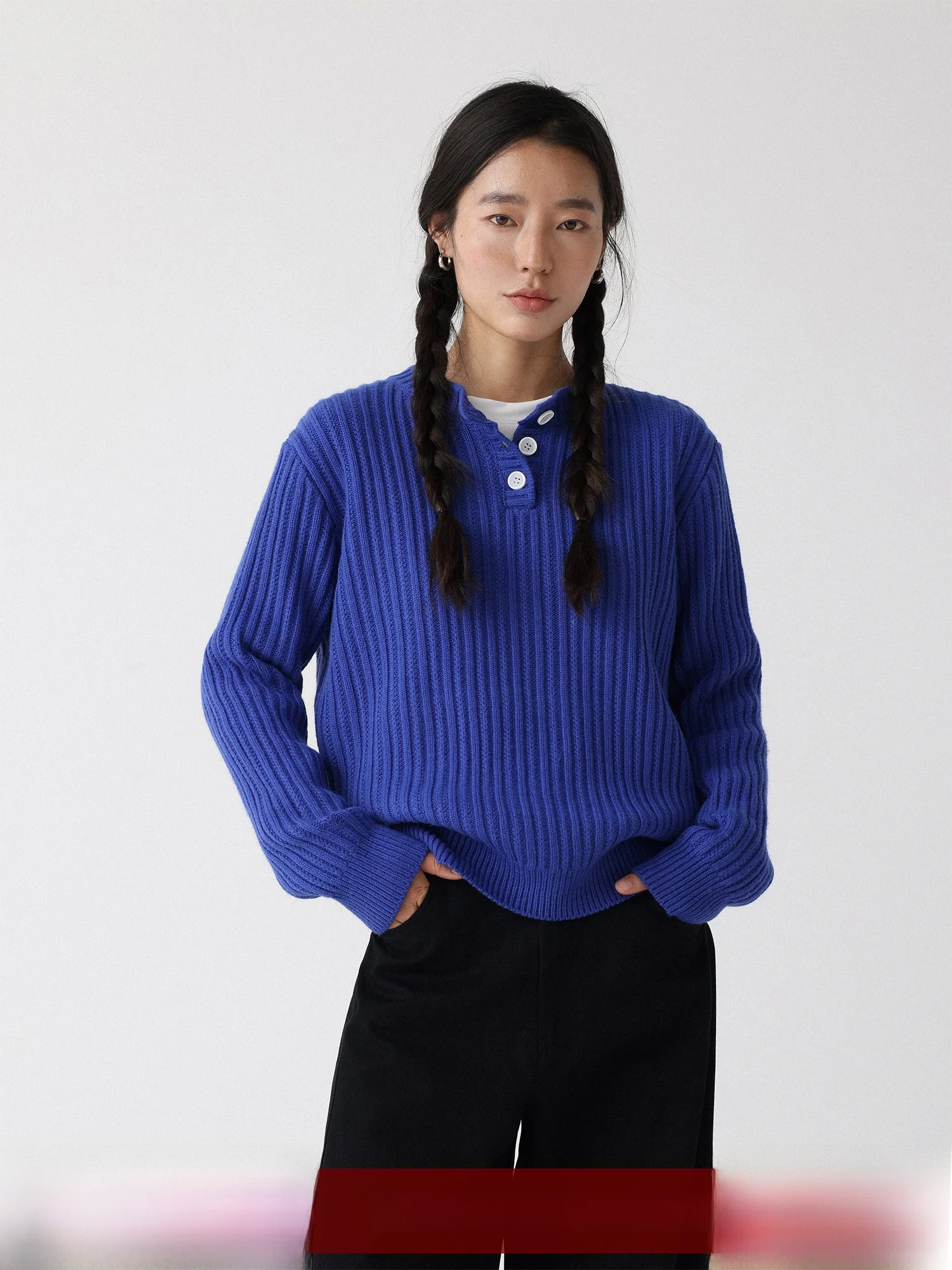 

Lowcalorie Iceland Memory Mixed Wool Long Sve Henry Collar Pure Color Sweater Women's Knittedwear Daily Casual Faion