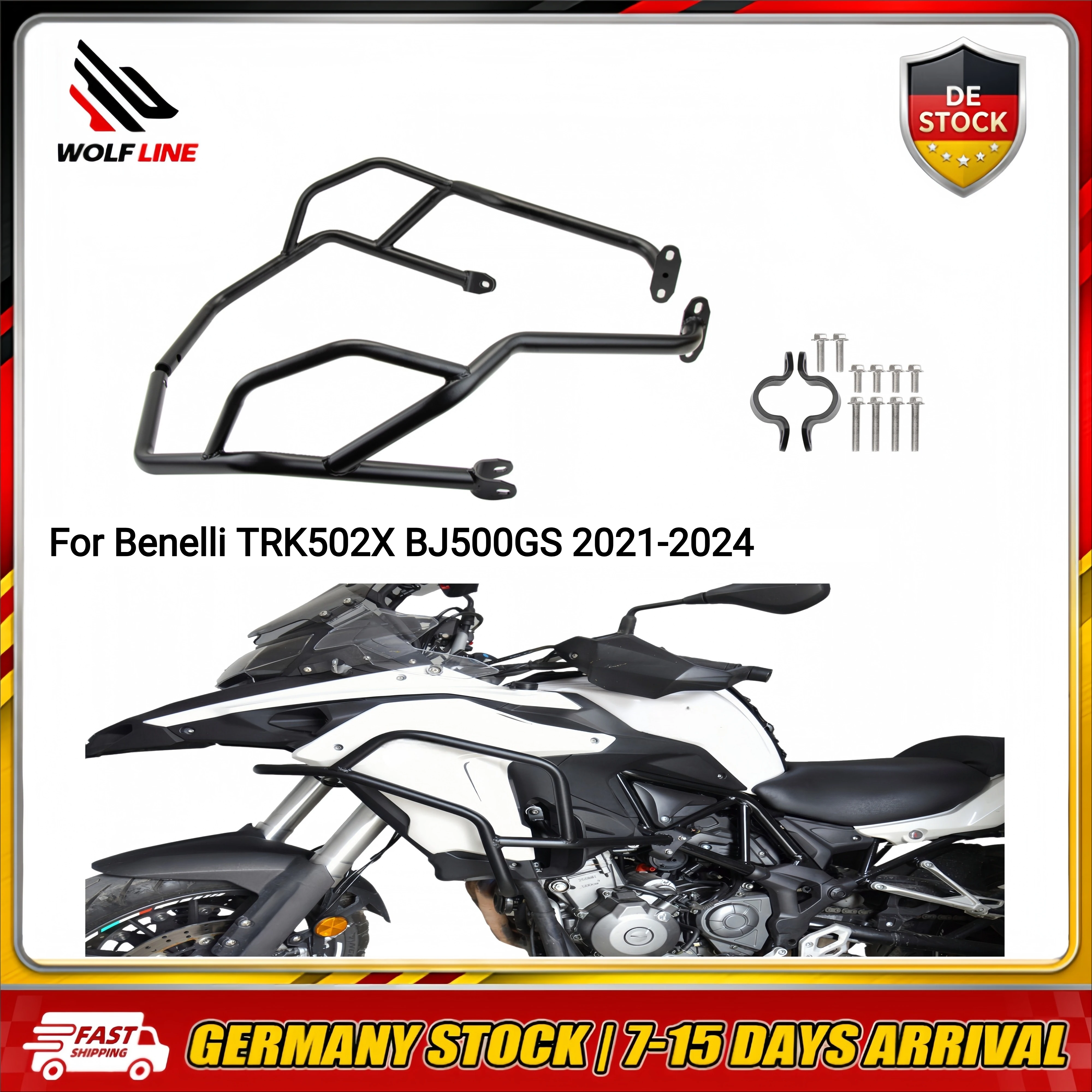 WOLFLINE Highway-Sturzbügel für Benelli TRK502X TRK 502 X Bi500GS 2021 2022 2023 2024 Motorschutzrahmen Stoßfänger Rahmenschutz