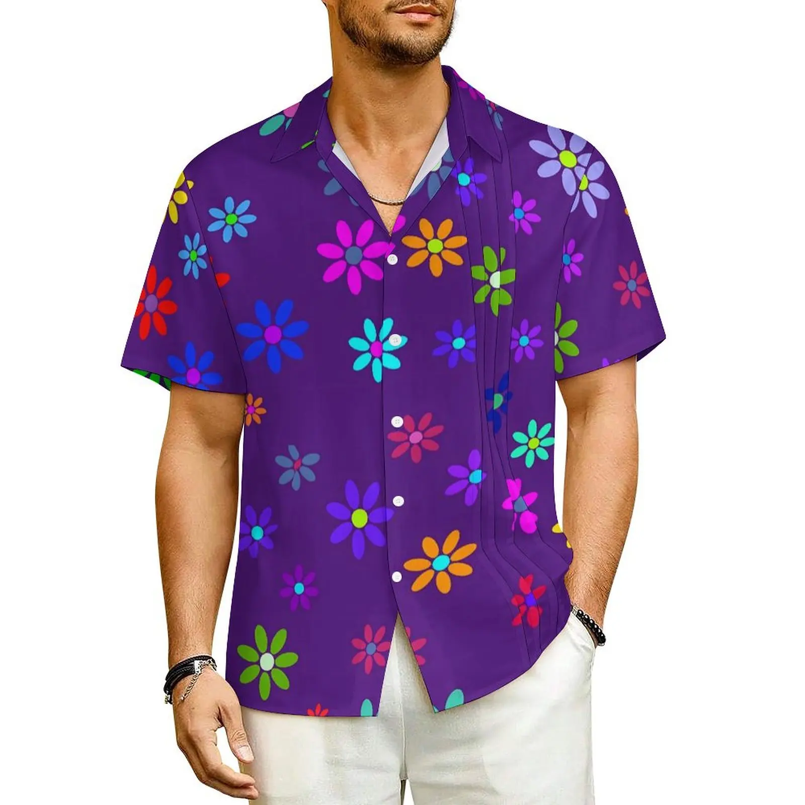 

Hawaiian Shirt Vacation Flower Power Blouses Colorful Floral Elegant Casual Shirts Men Short Sleeves Y2K Fashion Oversized Tops