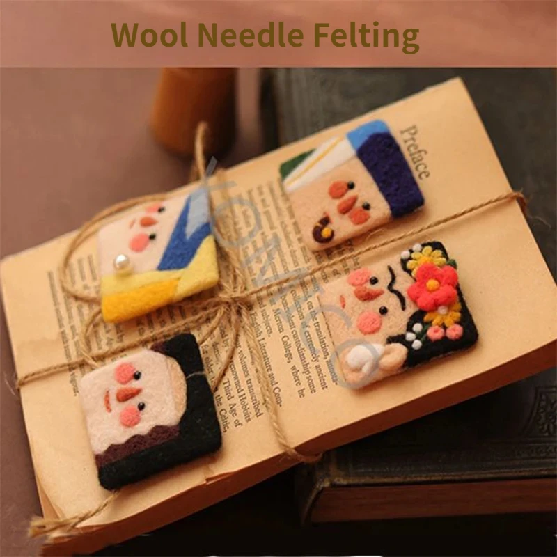 Non-Finished Wool Felt Retro Brooch Handmade DIY Needle Poking Fun Pearl Girl Toy Doll Material Kit Accessory Decor Gift 2pc