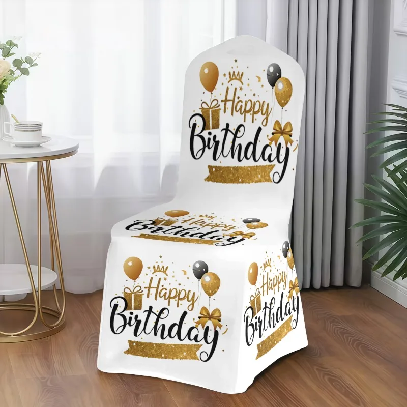 Birthday Stretch Chair Cover with prints. Soft, washable, easy to fit. Ideal for parties home,hotels. Great decoration and gift