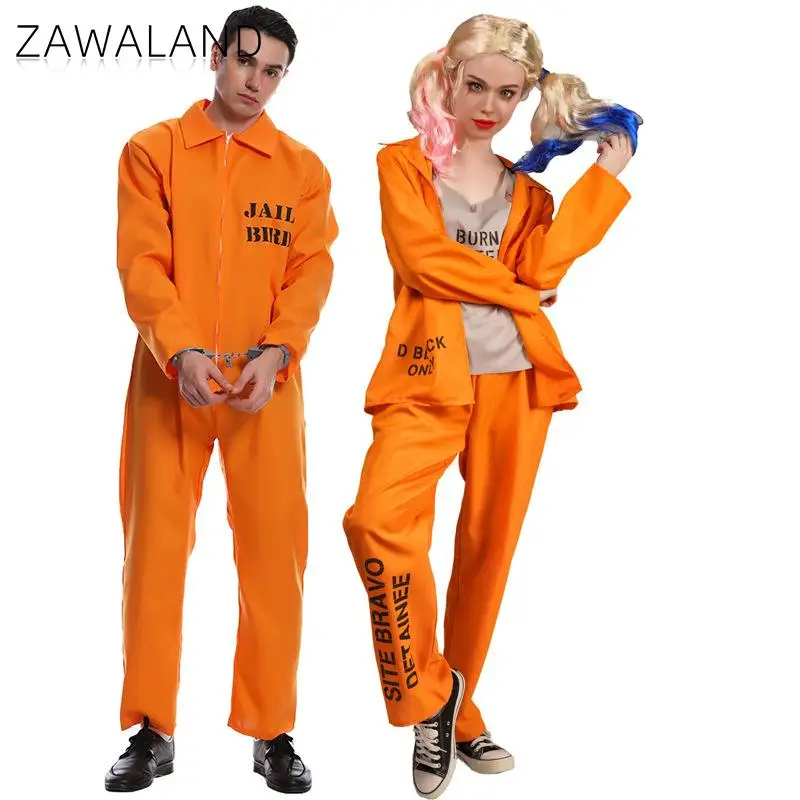 Zawaland Paar Orange Gefangene Cosplay Kostüm Film Harley Uniform Anzug Halloween Karneval Party Overall Leistung Kleidung