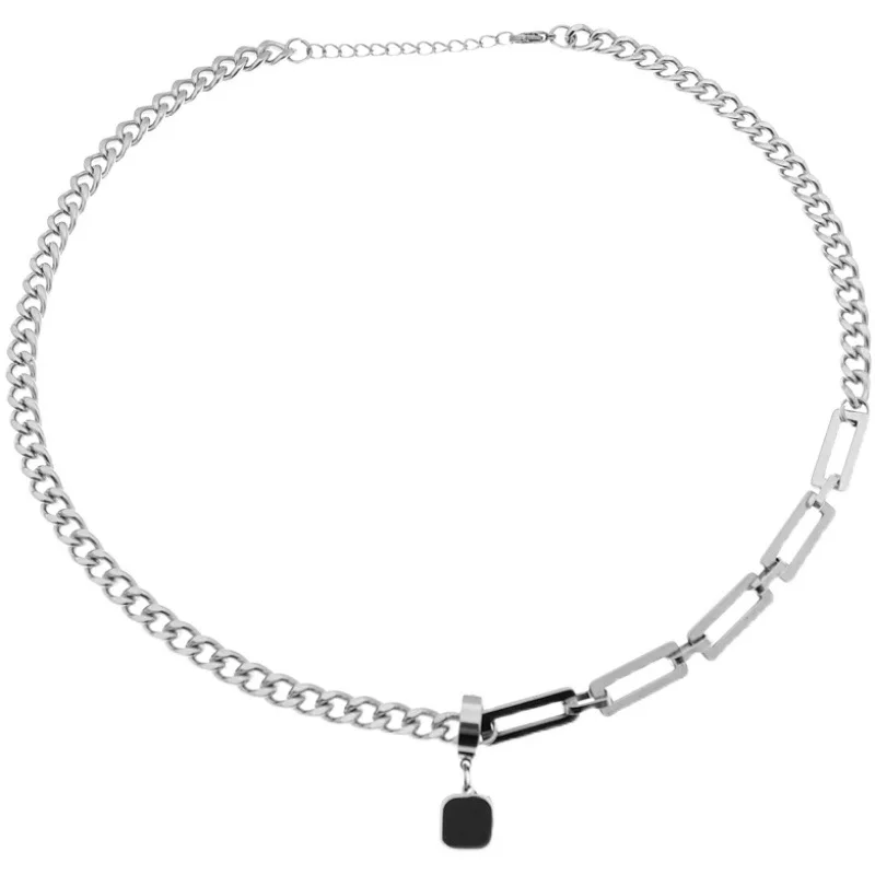 Collar Hombre Black Square Men Pendant Necklace Male Stainless Steel Cuba Chain Necklace For Man Accessories Jewelry
