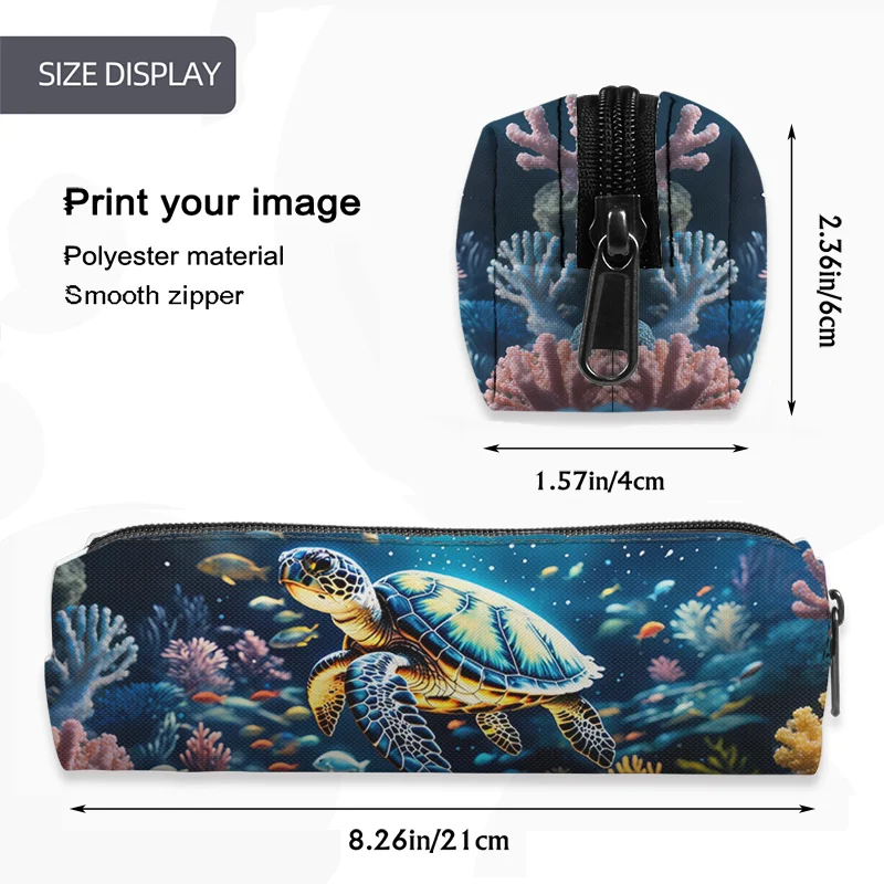 Cute Sea Animal Turtle Otter Dolphin Print Pencil Case Large Capacity Stationery Pencil Bag Pencil Box for School Supplies