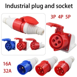 IP44 Industrial Plug and Socket Waterproof Connector 3PIN 4PIN 5PIN 16A/32A Waterproof Electrical Connection Wall Mount Socket