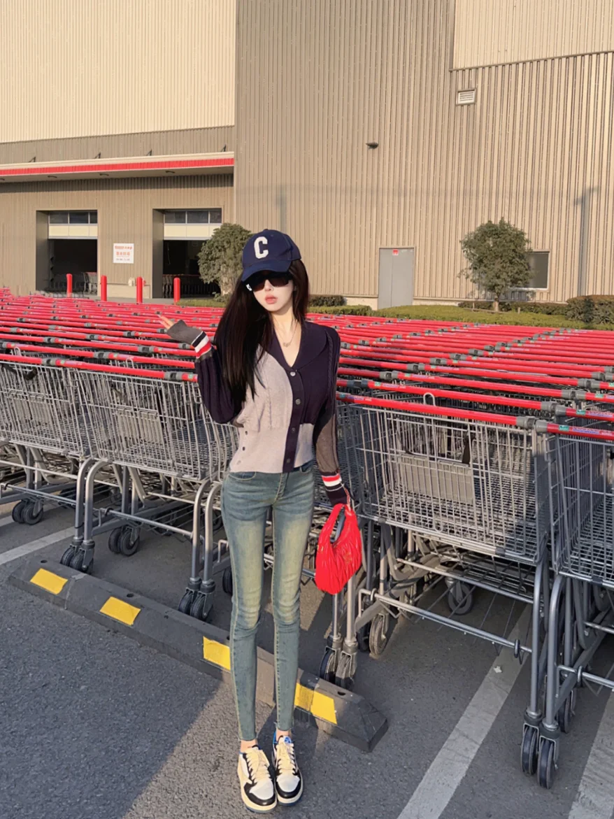 

High Waist Stretchy Double Bule Women's Jeans Retro Faded Bootcut Cotton Denim Spring Autumn Slimming Butt Covering Pencil ...