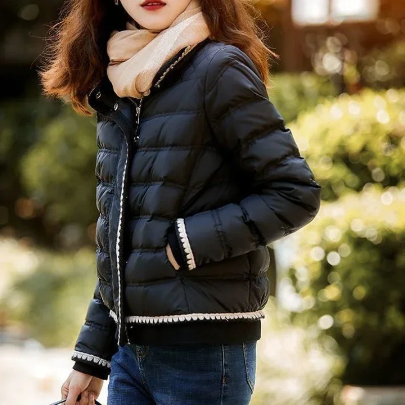 Duck Down Short Patchwork Women's Jacket Quilted Padded Black Thick Padding Cropped Female Coats in Promotion Winter Luxury Cold