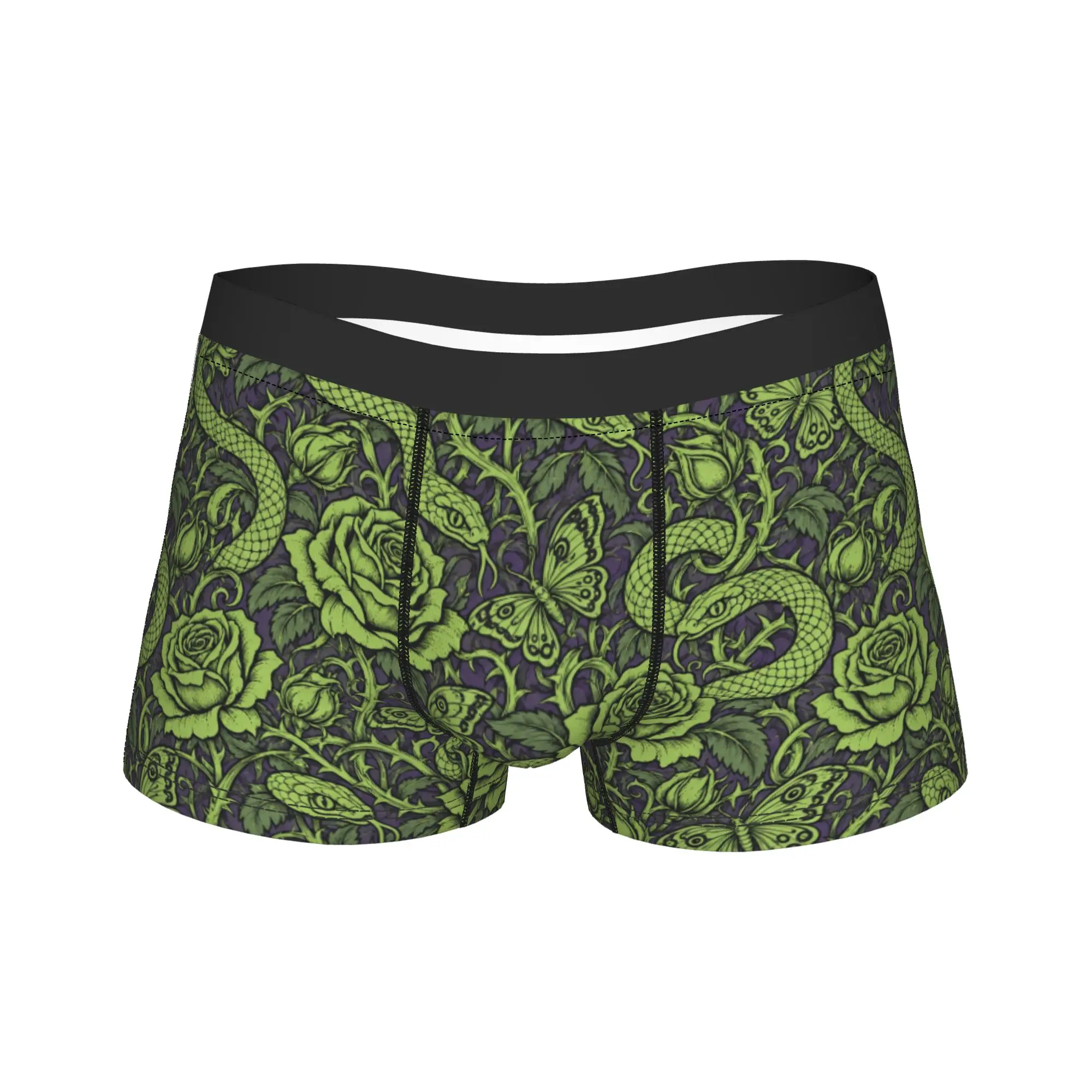 Fun Gothic Snake Rose Butterfly Print Underwear  Funny Underpants Printing Boxer Brief For Male 3D Pouch Plus Size Boxer Shorts