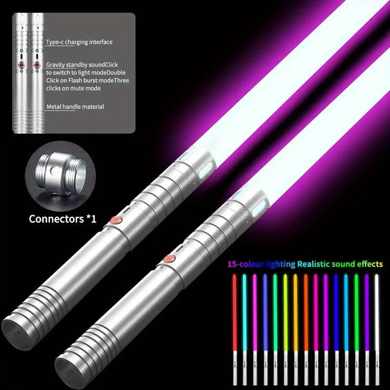 Pixel Lightsaber RGB 15 Colors Combat Sword Jedi Smooth Swing Metal Force Glow Blaster Cosplay Luminous Kids Toys