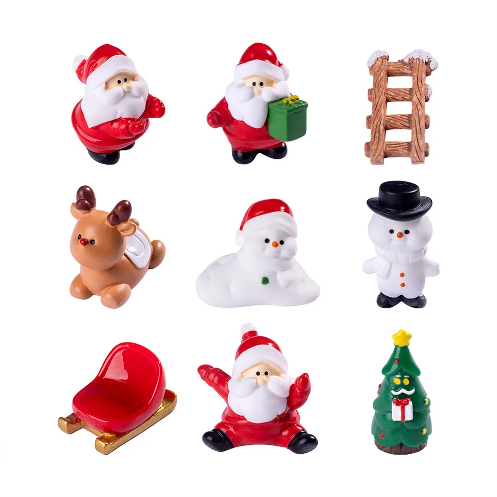 Christmas Miniature Ornaments Christmas Trees Snowman Santa Figurines Mini Resin Micro Landscape Decor For Xmas Party Supplies