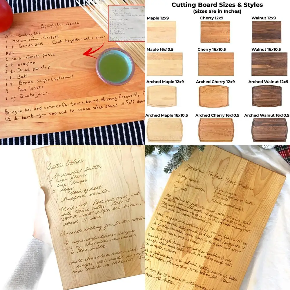 

Handcrafted Recipe Cutting Board - Perfect for Women's Gifts: Moms, Grandmas, Daughters, Sisters - Personalized Options, Various